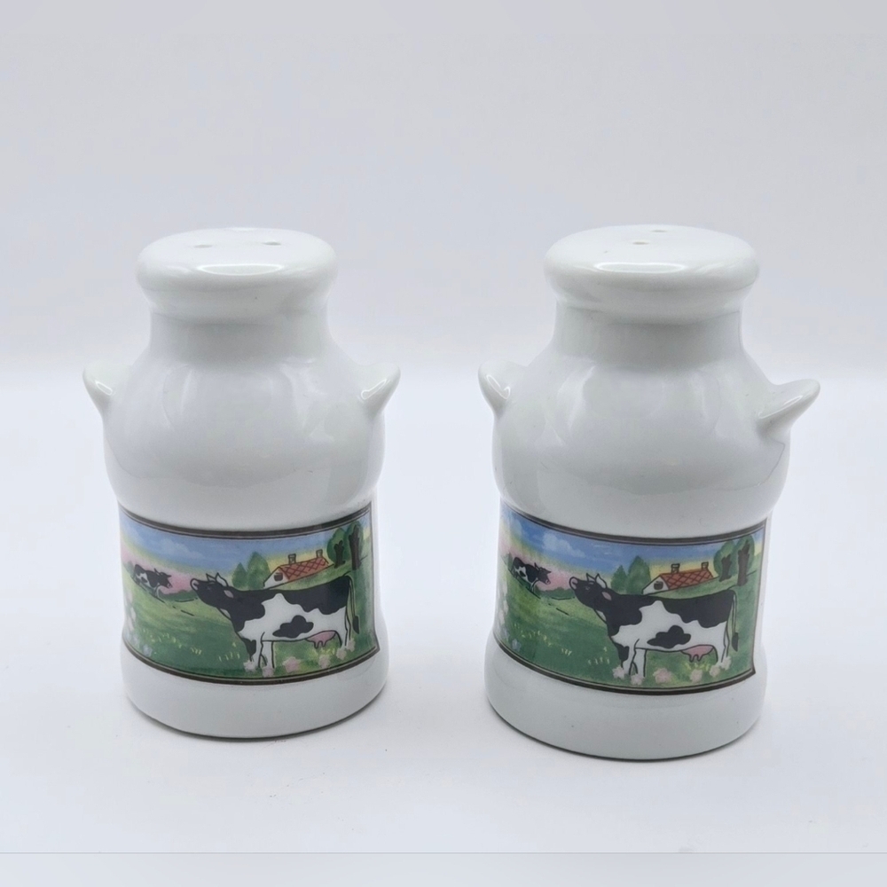 Vintage Cow Milk Can Salt Pepper Shakers Ceramic Farmhouse Country Kitchen